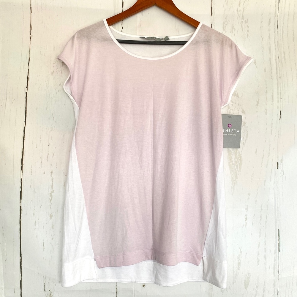 NWT ATHLETA Women's Crossroad Tee Chec White Purple Small S